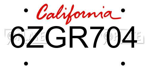 6ZGR704 California License Plate