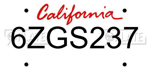 6ZGS237 California License Plate