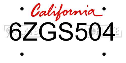 6ZGS504 California License Plate