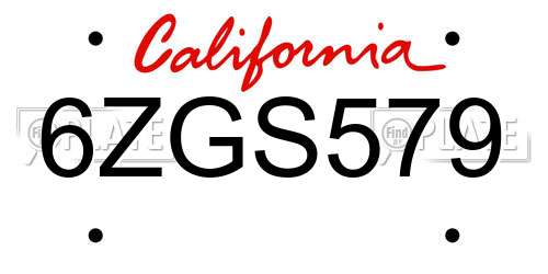 6ZGS579 California License Plate