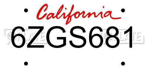 6ZGS681 California License Plate