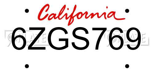 6ZGS769 California License Plate
