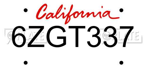6ZGT337 California License Plate