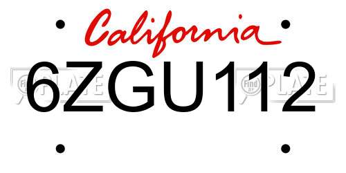 6ZGU112 California License Plate