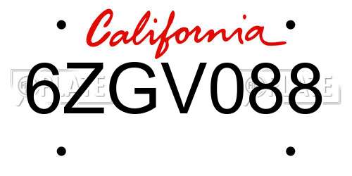 6ZGV088 California License Plate