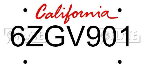 6ZGV901 California License Plate