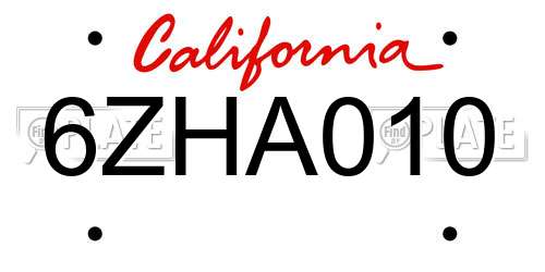 6ZHA010 California License Plate