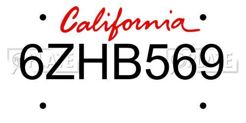 6ZHB569 California License Plate