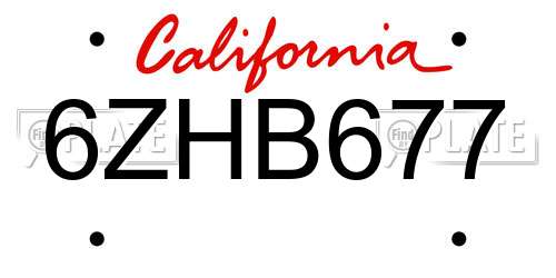 6ZHB677 California License Plate