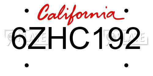 6ZHC192 California License Plate