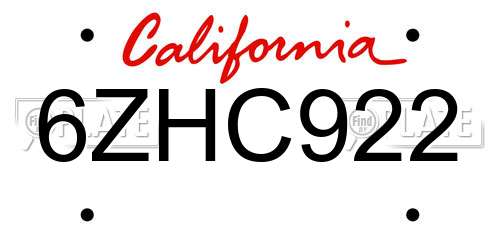 6ZHC922 California License Plate