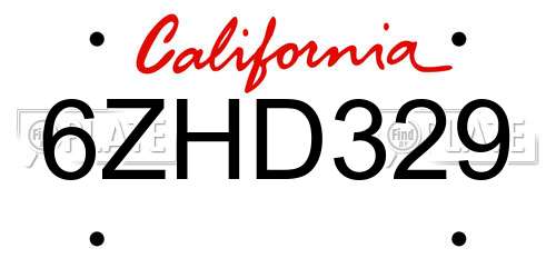 6ZHD329 California License Plate