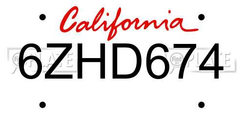 6ZHD674 California License Plate