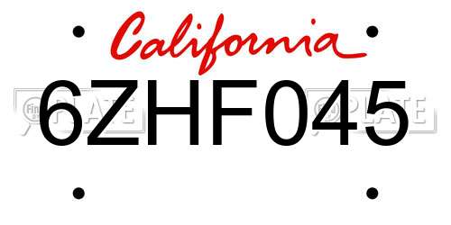 6ZHF045 California License Plate
