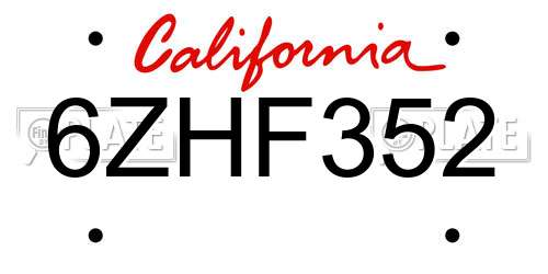 6ZHF352 California License Plate