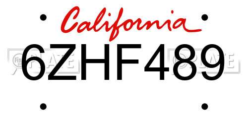 6ZHF489 California License Plate