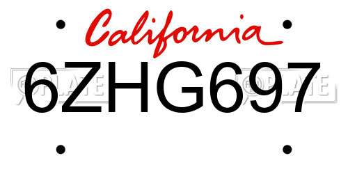 6ZHG697 California License Plate