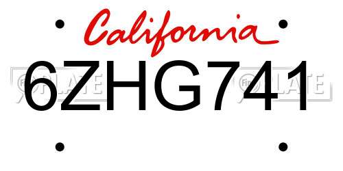 6ZHG741 California License Plate