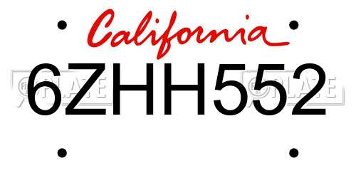 6ZHH552 California License Plate