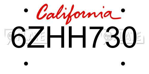 6ZHH730 California License Plate