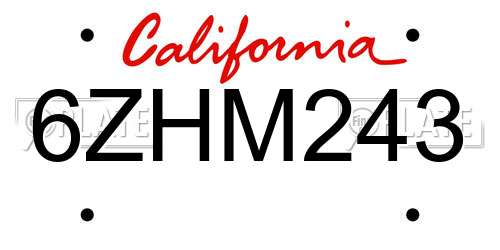 6ZHM243 California License Plate