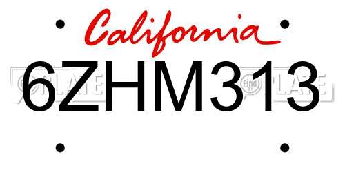 6ZHM313 California License Plate