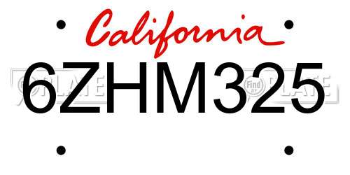 6ZHM325 California License Plate