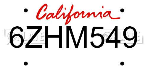 6ZHM549 California License Plate