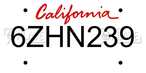 6ZHN239 California License Plate