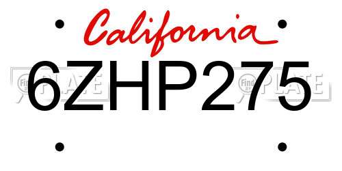6ZHP275 California License Plate