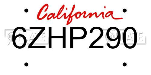 6ZHP290 California License Plate