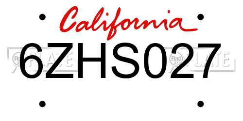 6ZHS027 California License Plate