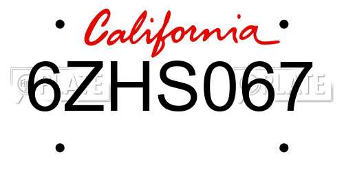 6ZHS067 California License Plate
