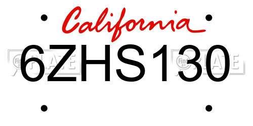 6ZHS130 California License Plate