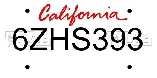 6ZHS393 California License Plate