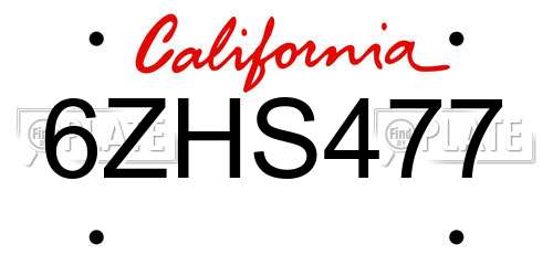 6ZHS477 California License Plate