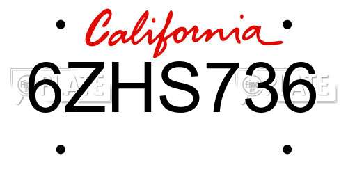 6ZHS736 California License Plate