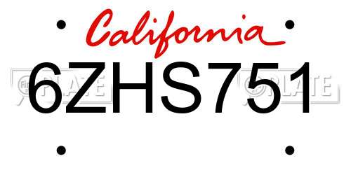 6ZHS751 California License Plate