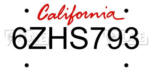 6ZHS793 California License Plate