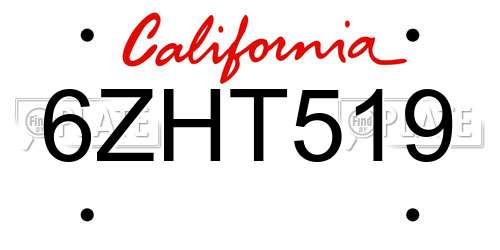 6ZHT519 California License Plate