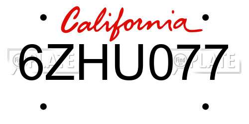 6ZHU077 California License Plate