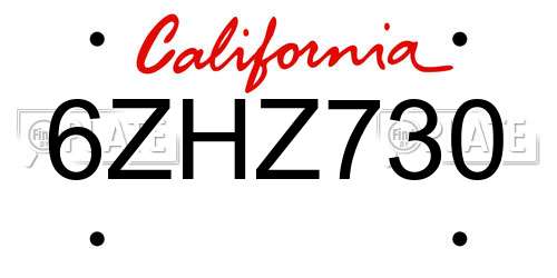 6ZHZ730 California License Plate