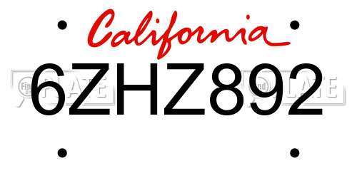 6ZHZ892 California License Plate