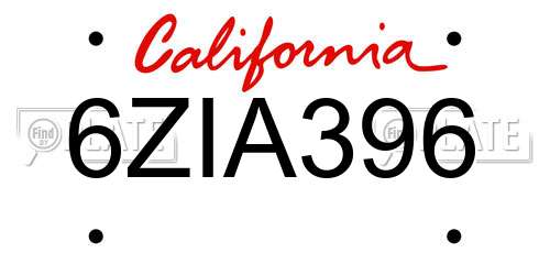6ZIA396 California License Plate