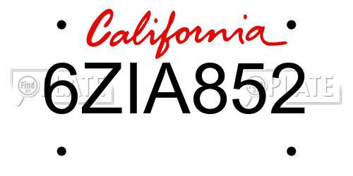 6ZIA852 California License Plate