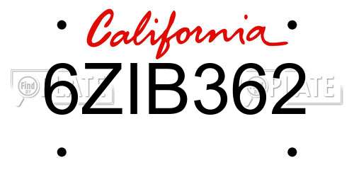 6ZIB362 California License Plate