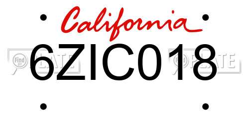 6ZIC018 California License Plate