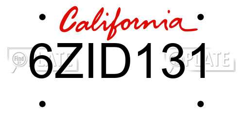 6ZID131 California License Plate
