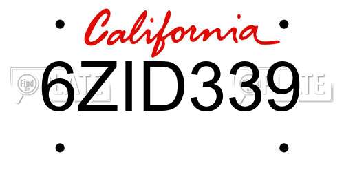 6ZID339 California License Plate