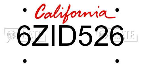 6ZID526 California License Plate